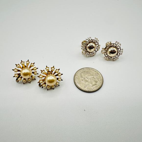 Vintage Sunburst & Floral Screw-Back Earrings-Set of 2 Pair - Picture 5 of 5